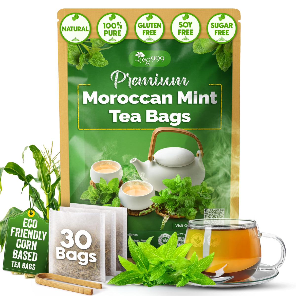 Sachets de thé vert marocain à la menthe TOG999, vue de face