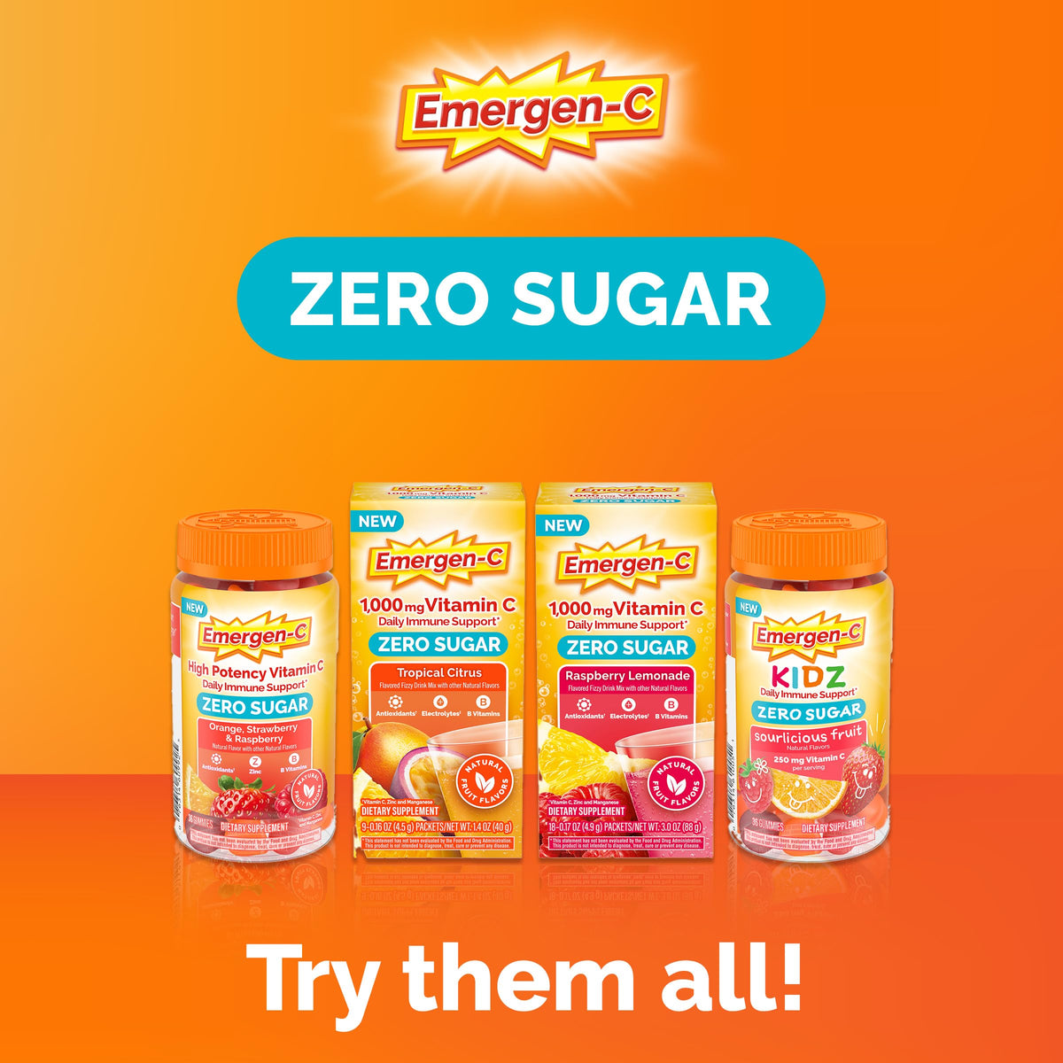 Sachets de vitamine C Emergen-C en vue de dos