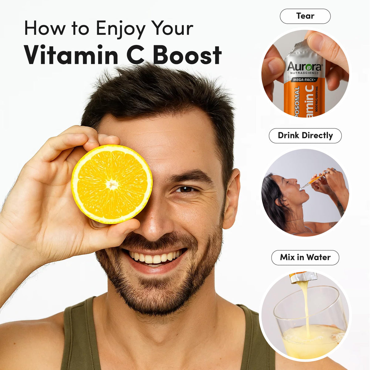 Sachets de Vitamine C en situation, sur un bureau