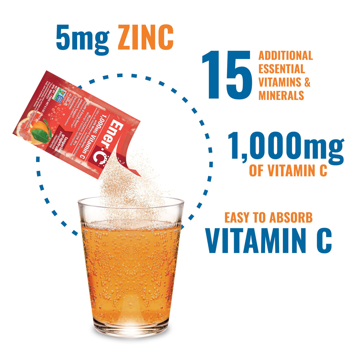 Sachets Ener-C avec des fruits frais à côté