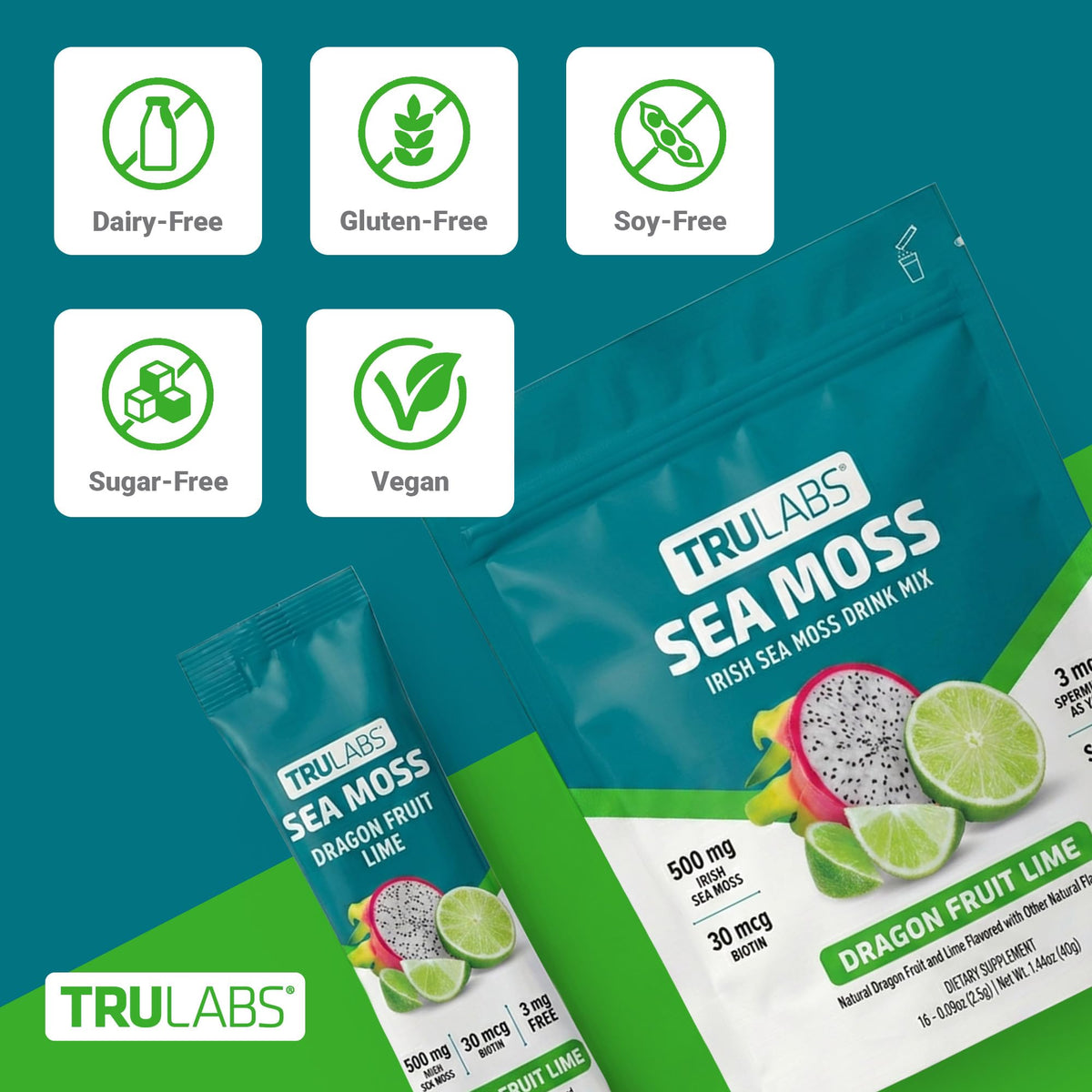 Sachets individuels de Mousse Irlandaise TRULABS dans un sac