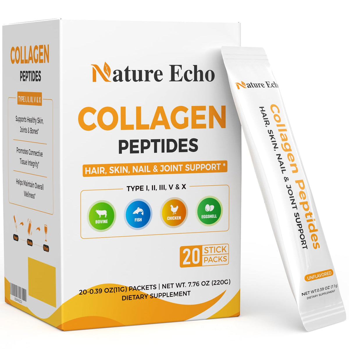 Sachets individuels de poudre de collagène Nature Echo 290g