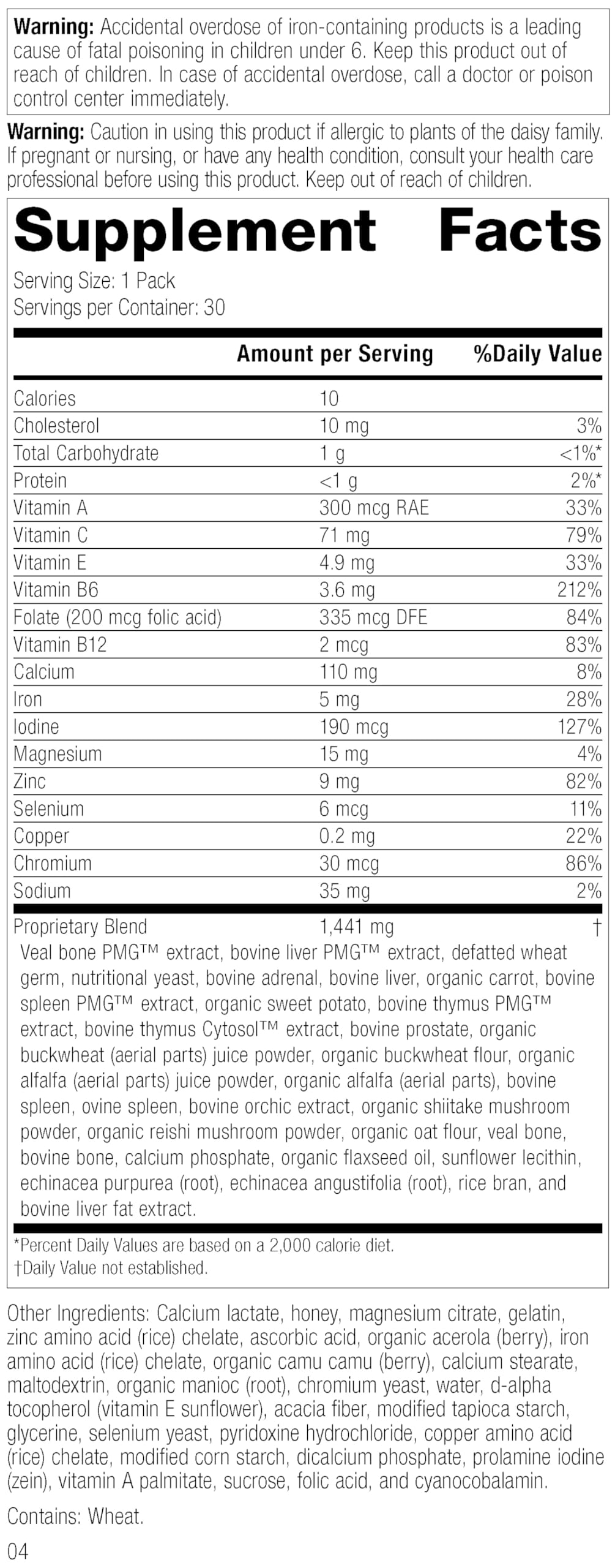 Sachets individuels du Pack de Santé du Système daily wellness Standard Process