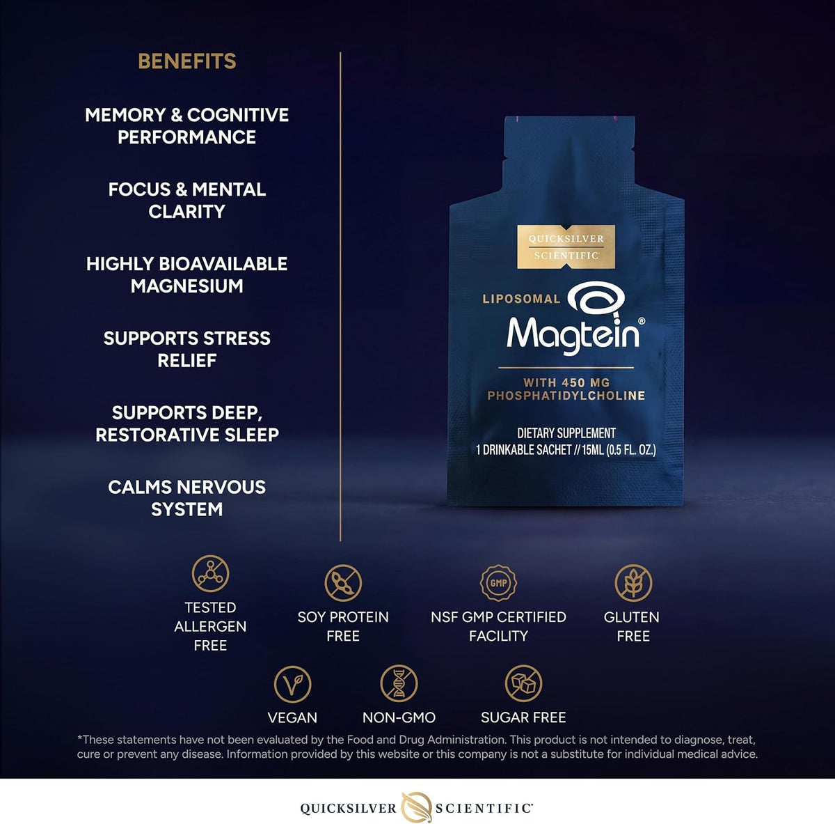 Sachets Magtein Quicksilver Scientific sur un bureau
