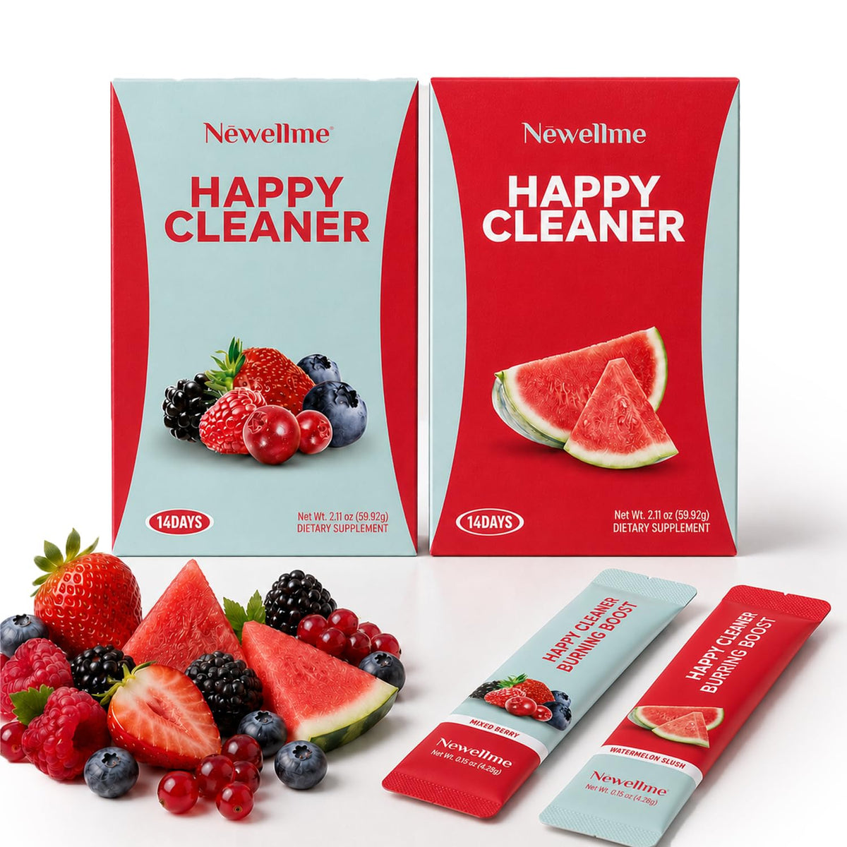 Sachets NEWELLME Happy Cleaner Greens avec saveur de pastèque et de baies