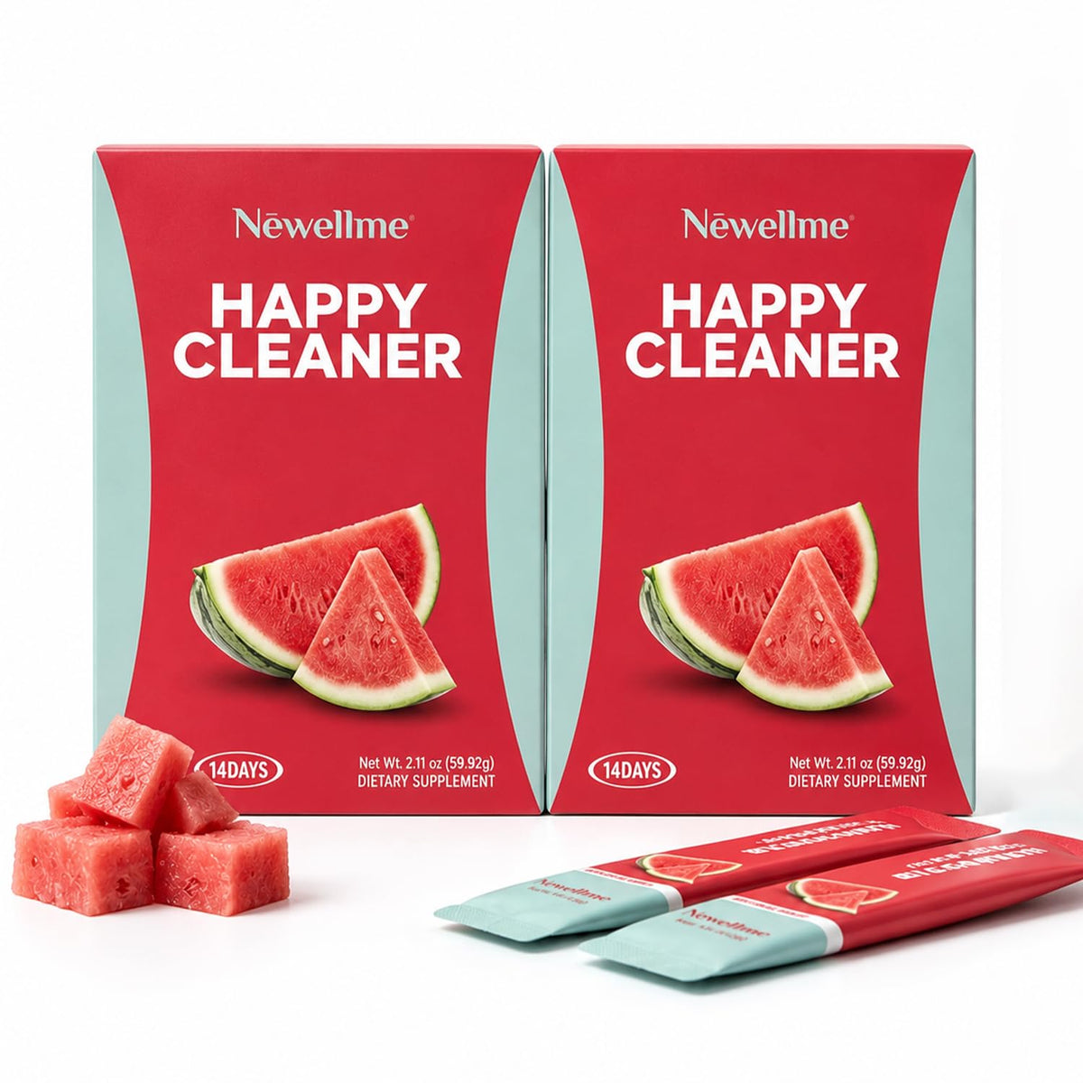 Sachets NEWELLME Happy Cleaner Greens en boîte, goût pastèque