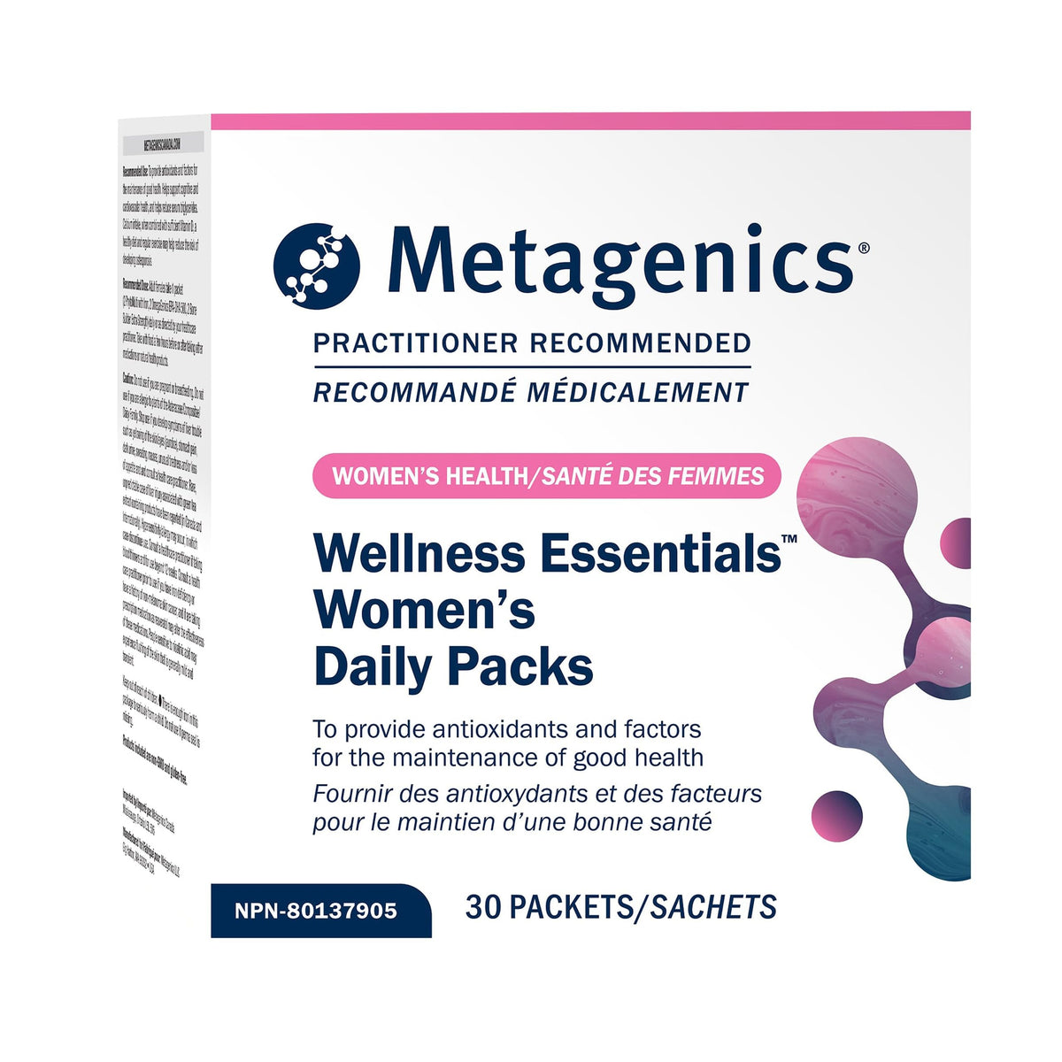 Sachets quotidiens Metagenics Wellness Essentials pour femmes, vue de face