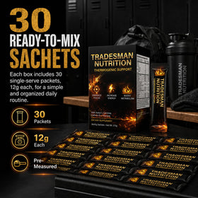 Sachets Shred TRADESMAN NUTRITION dans un sac de sport