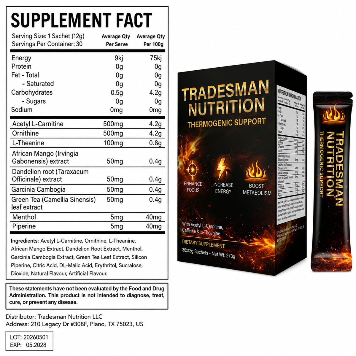 Sachets Shred TRADESMAN NUTRITION en mode de vie actif