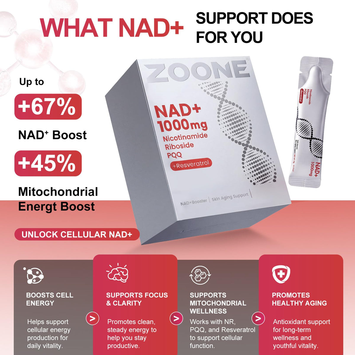 Sachets Zoone NAD Plus 1000mg en usage quotidien