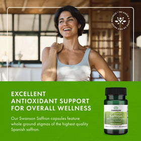 Saffran Espagnol Swanson, flacon ouvert avec capsules visibles