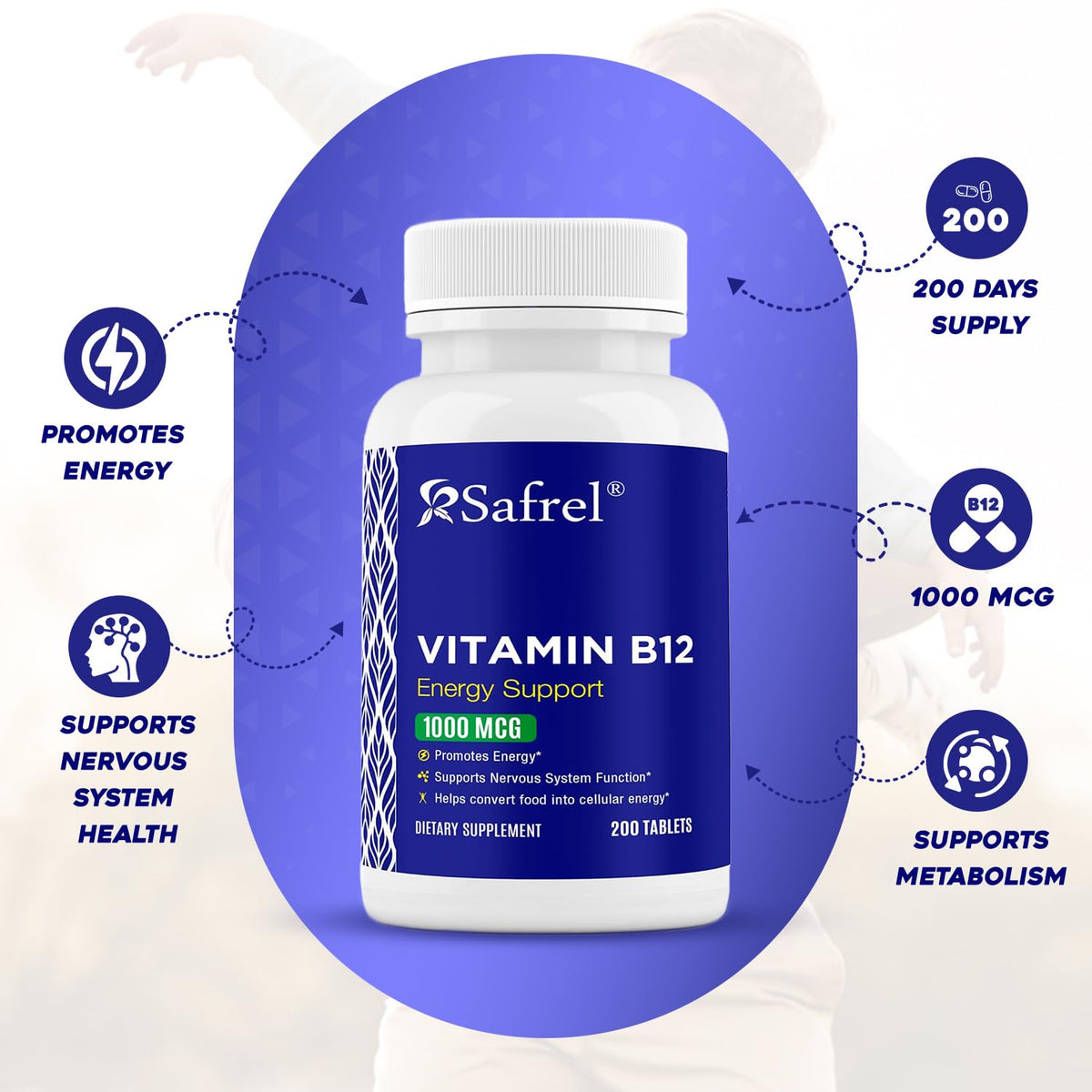 Safrel B12 1000 mcg comprimés sur une table
