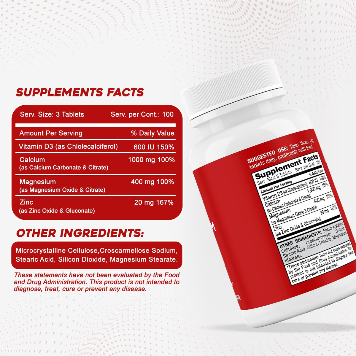 Safrel Calcium Magnésium Zinc 300 comprimés - bouteille sur fond neutre