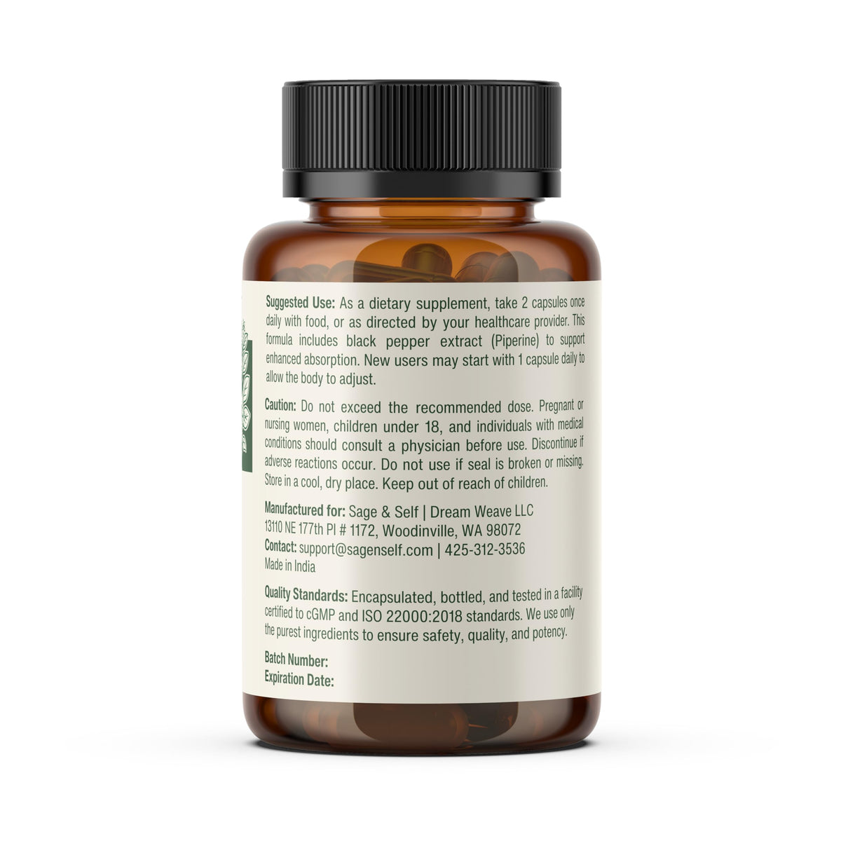 Sage & Self Berberine HCl 1000 mg avec ingrédients