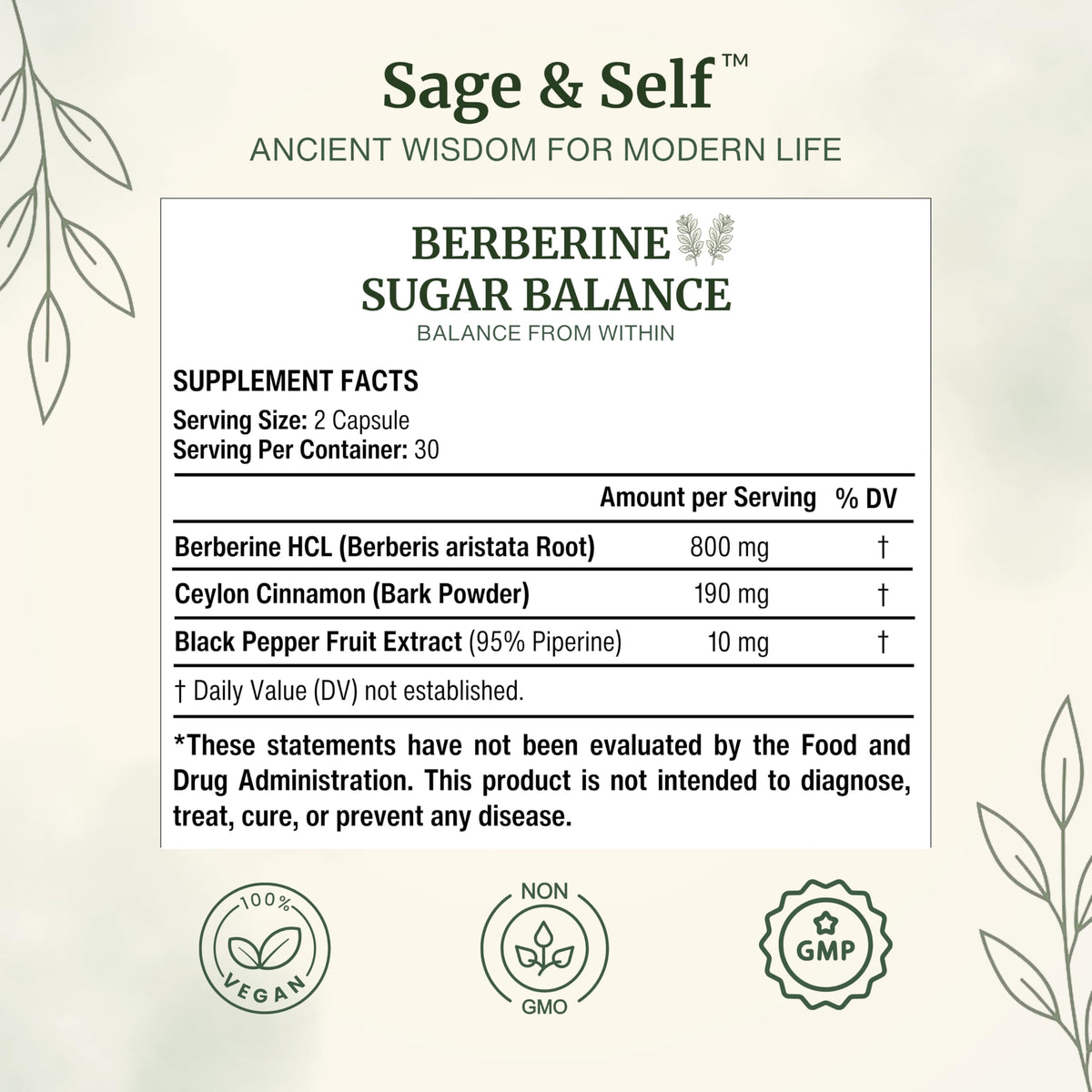Sage & Self Berberine HCl 1000 mg étiquette arrière