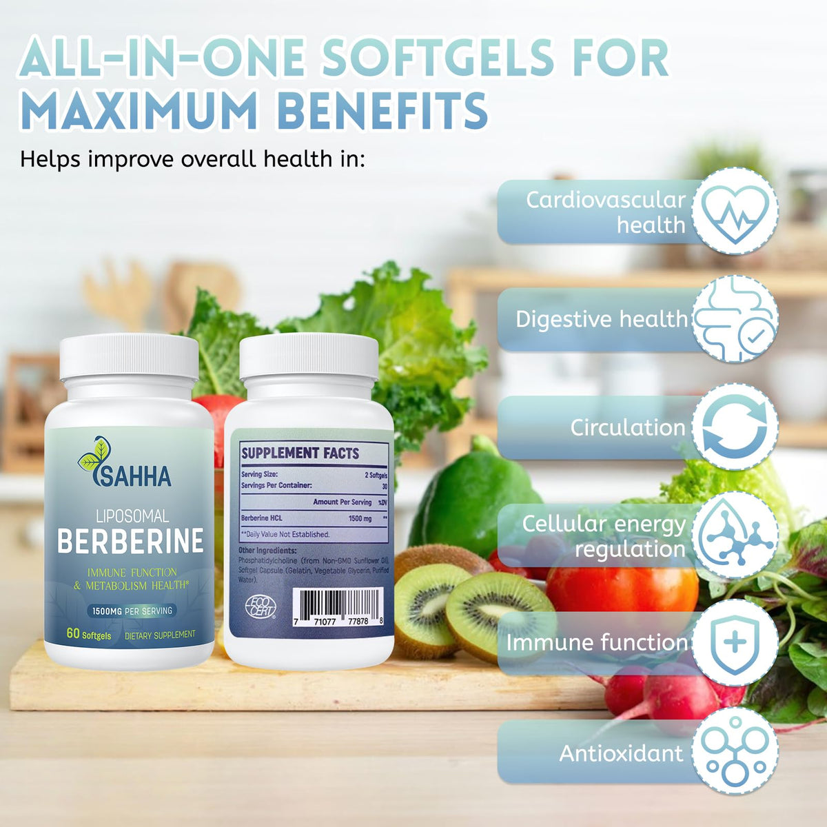 Sahha Berbérine Liposomale 1500mg dans une main