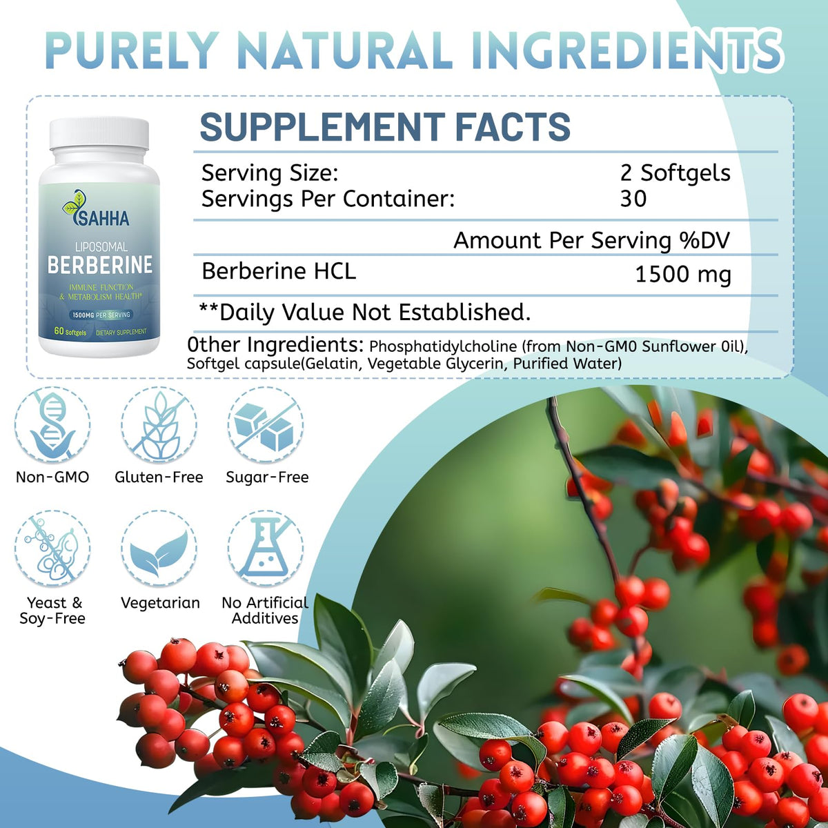 Sahha Berbérine Liposomale 1500mg sur une table