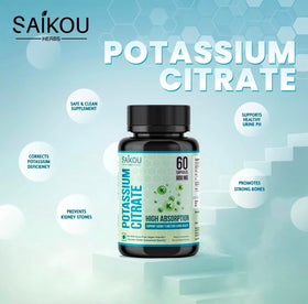 SAIKOU HERBS Citrate de Potassium 800 mg - capsules sur une table
