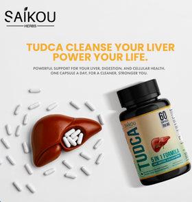 SAIKOU HERBS TUDCA 750mg 5 en 1 avec capsules sur une table