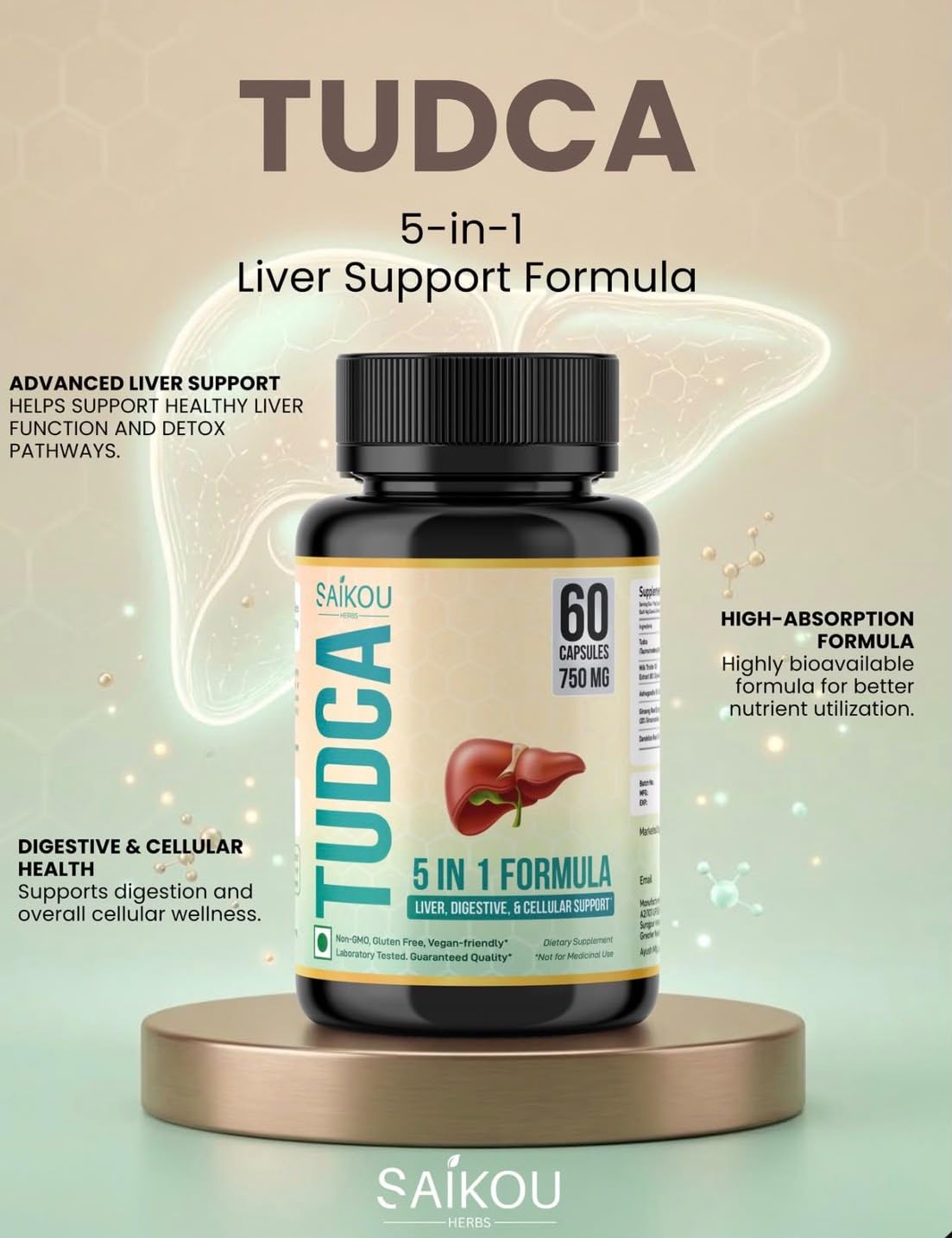 SAIKOU HERBS TUDCA 750mg 5 en 1 avec ingrédients naturels