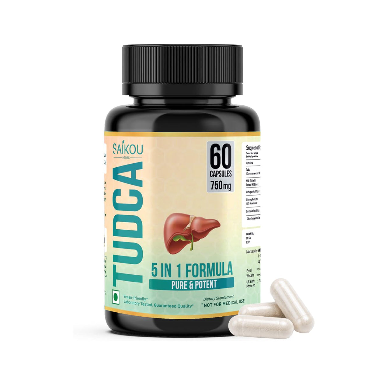 SAIKOU HERBS TUDCA 750mg 5 en 1 devant de l'emballage