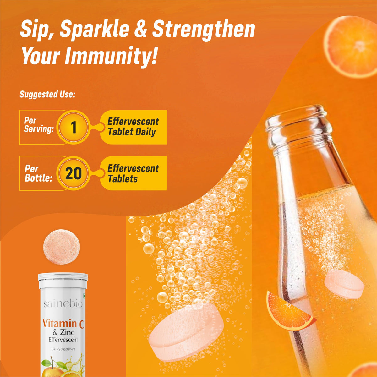 SAINEBIO comprimés effervescents de vitamine C 1000mg côté du pot