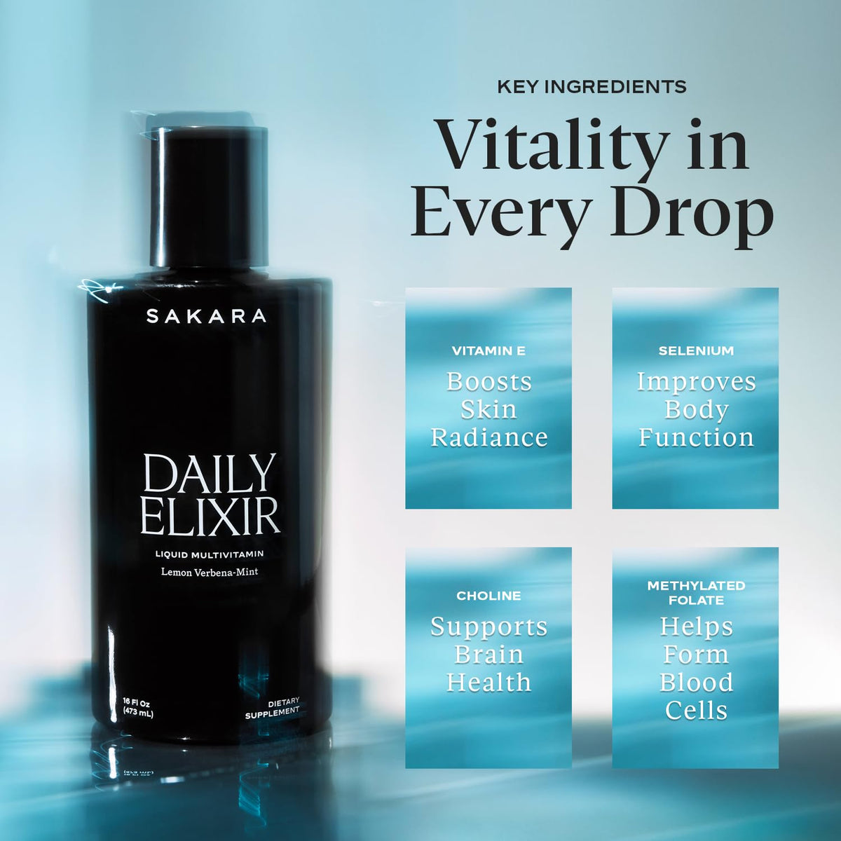 SAKARA Daily Elixir Multivitamine Liquide 480 ml étiquette