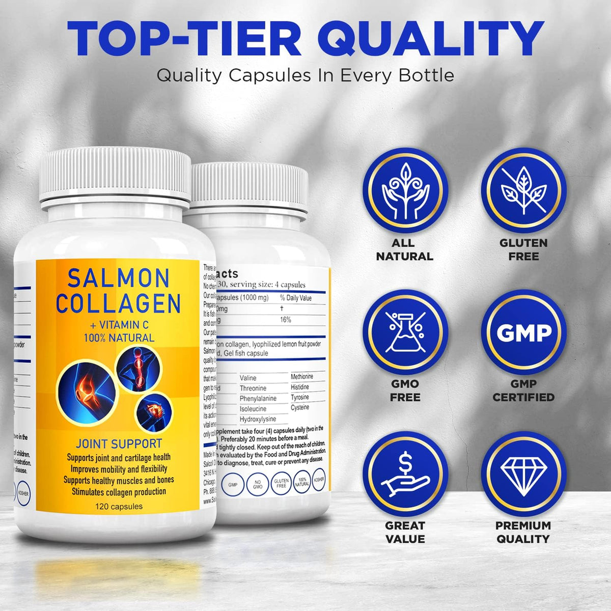 Salcoll collagène marin capsules avec étiquette détaillée