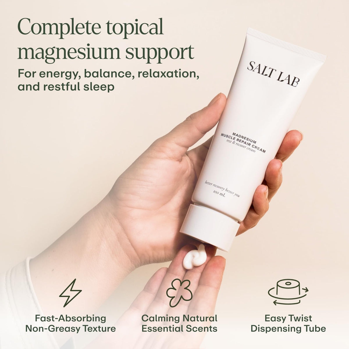 SALT LAB Crème de Magnésium 100 mL, application sur la peau