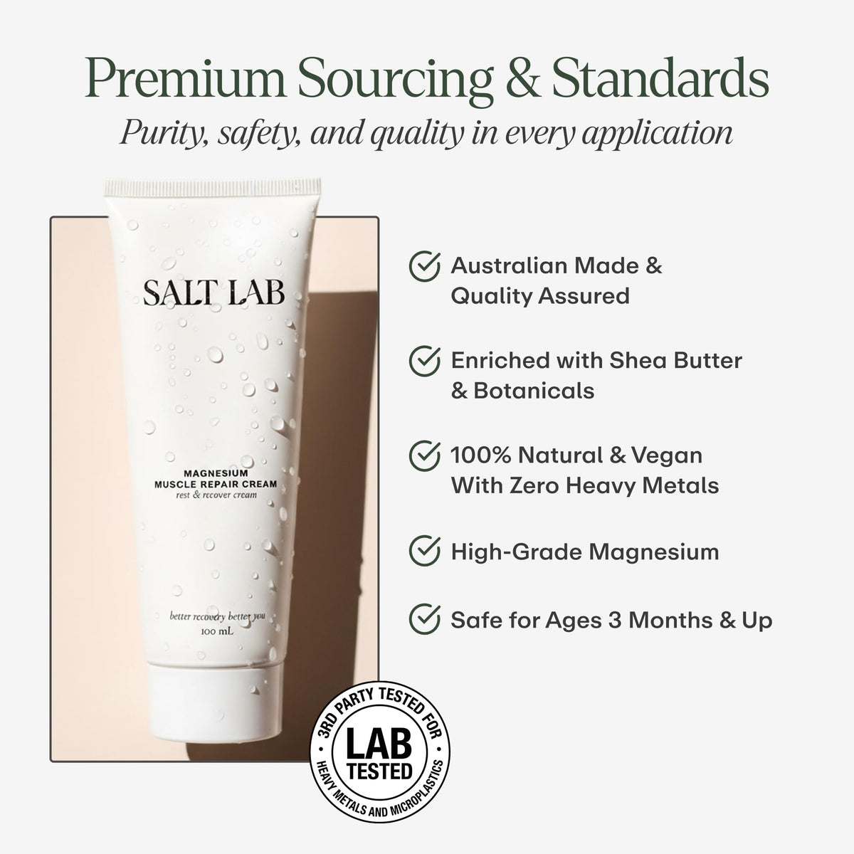 SALT LAB Crème Magnésium 100 mL avec ingrédients naturels autour