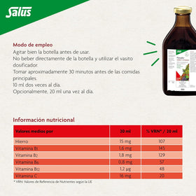 Salus Floradix Fer Liquide 500ml avec verre et cuillère