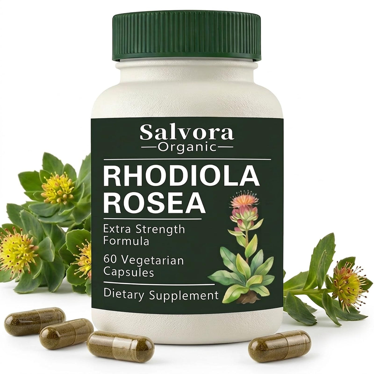 Salvora Organic Rhodiola Rosea 60 capsules vegan vue de face