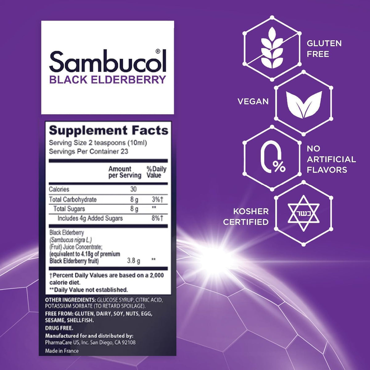 Sambucol Sirop de Sureau Noir 230 ml - étiquette