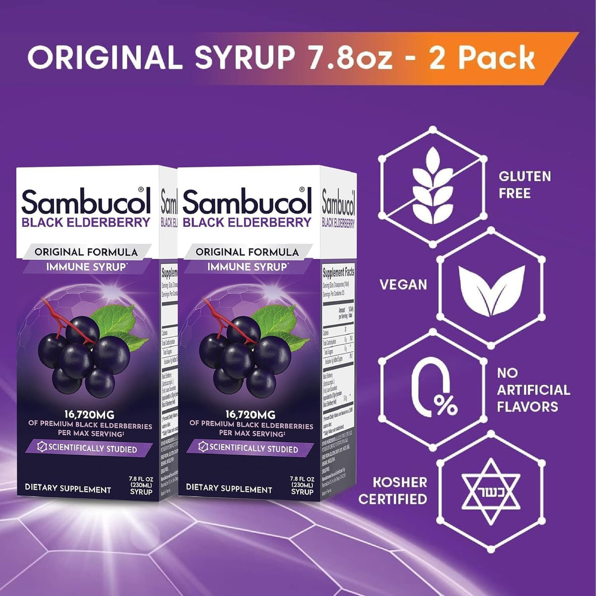 Sambucol Sirop de Sureau Noir 230 ml - vue arrière