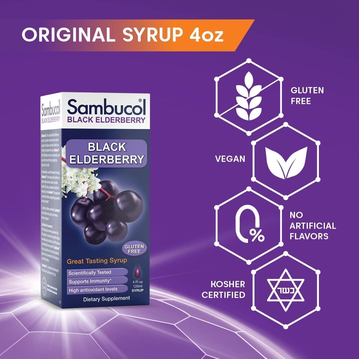 Sambucol Sirop de Sureau Noir 4 Fl Oz, vue arrière du flacon