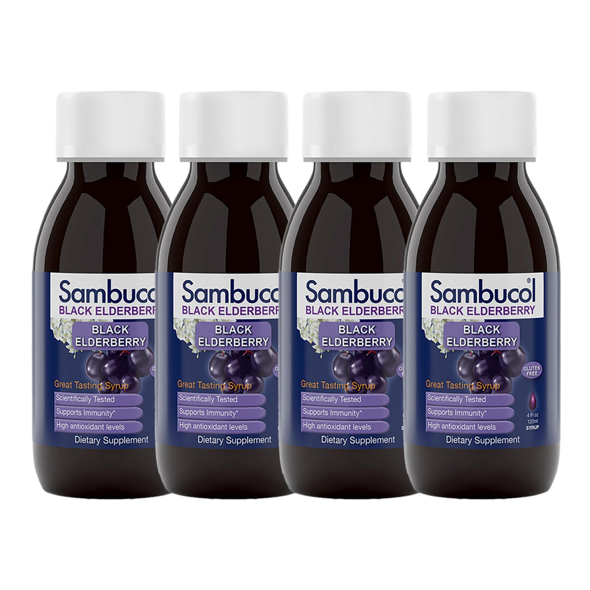 Sambucol Sirop de Sureau Noir 4 Fl Oz, vue avant du flacon
