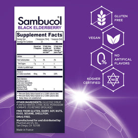 Sambucol Sirop de Sureau Noir pour Enfants 4 Fl Oz, étiquette de près