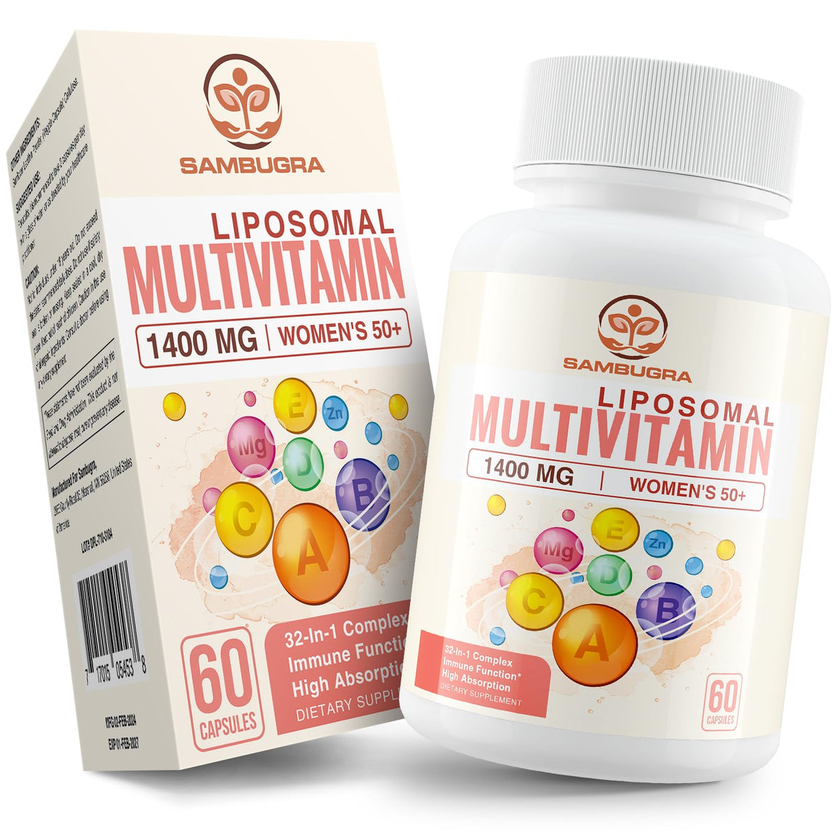 Sambugra multivitamines liposomales femme 50+ 60 capsules vue de face