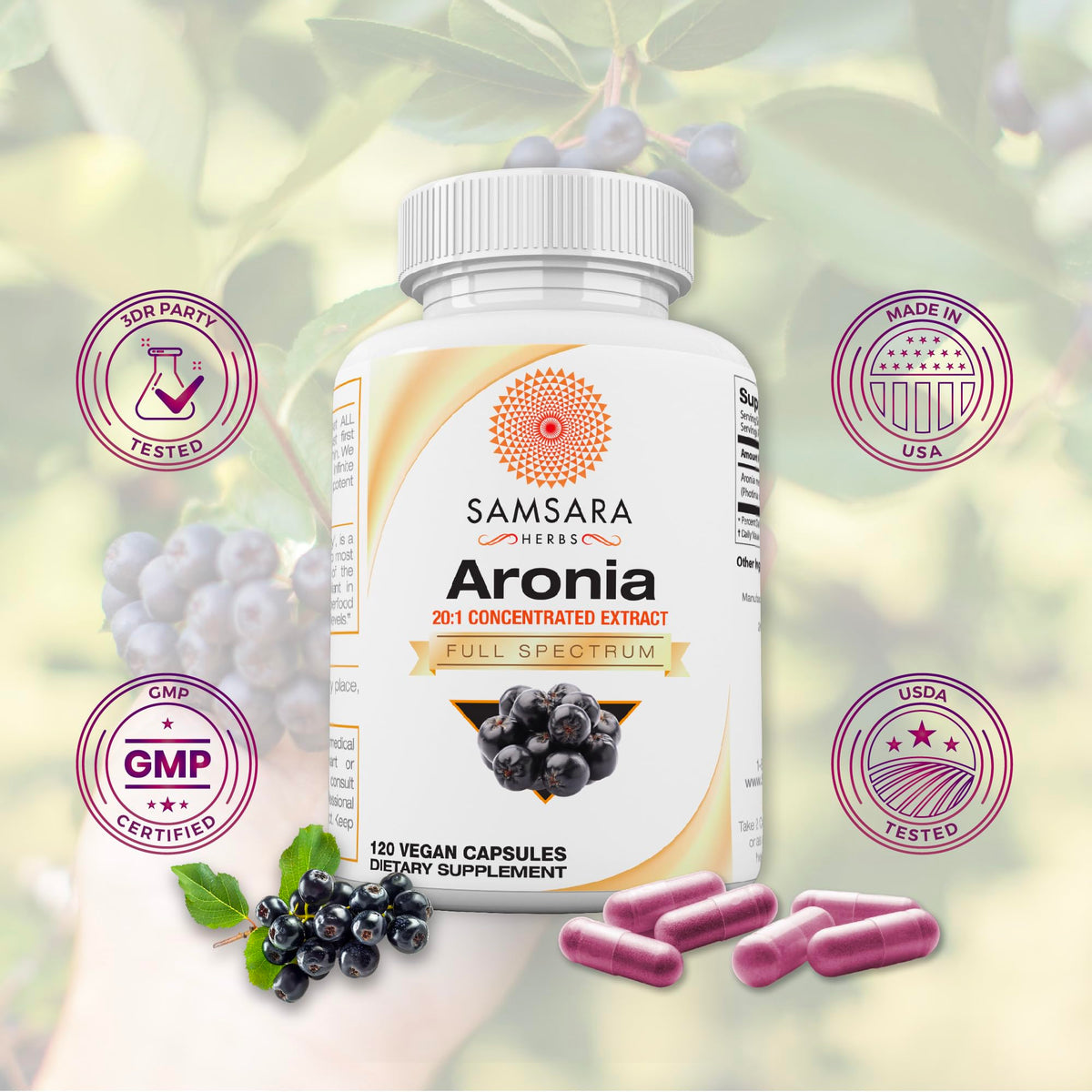Samsara Herbs Aronia Berry extrait concentré 20:1 120 capsules vue arrière