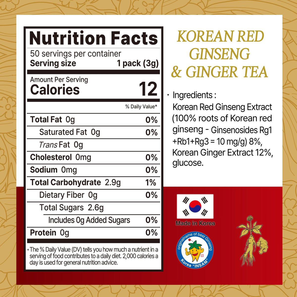 SAMSIDAE Thé de Ginseng Rouge Coréen sachets à côté d'une tasse