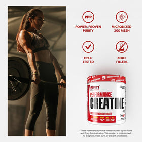 SAN Créatine Performance 600g sur un fond de salle de sport