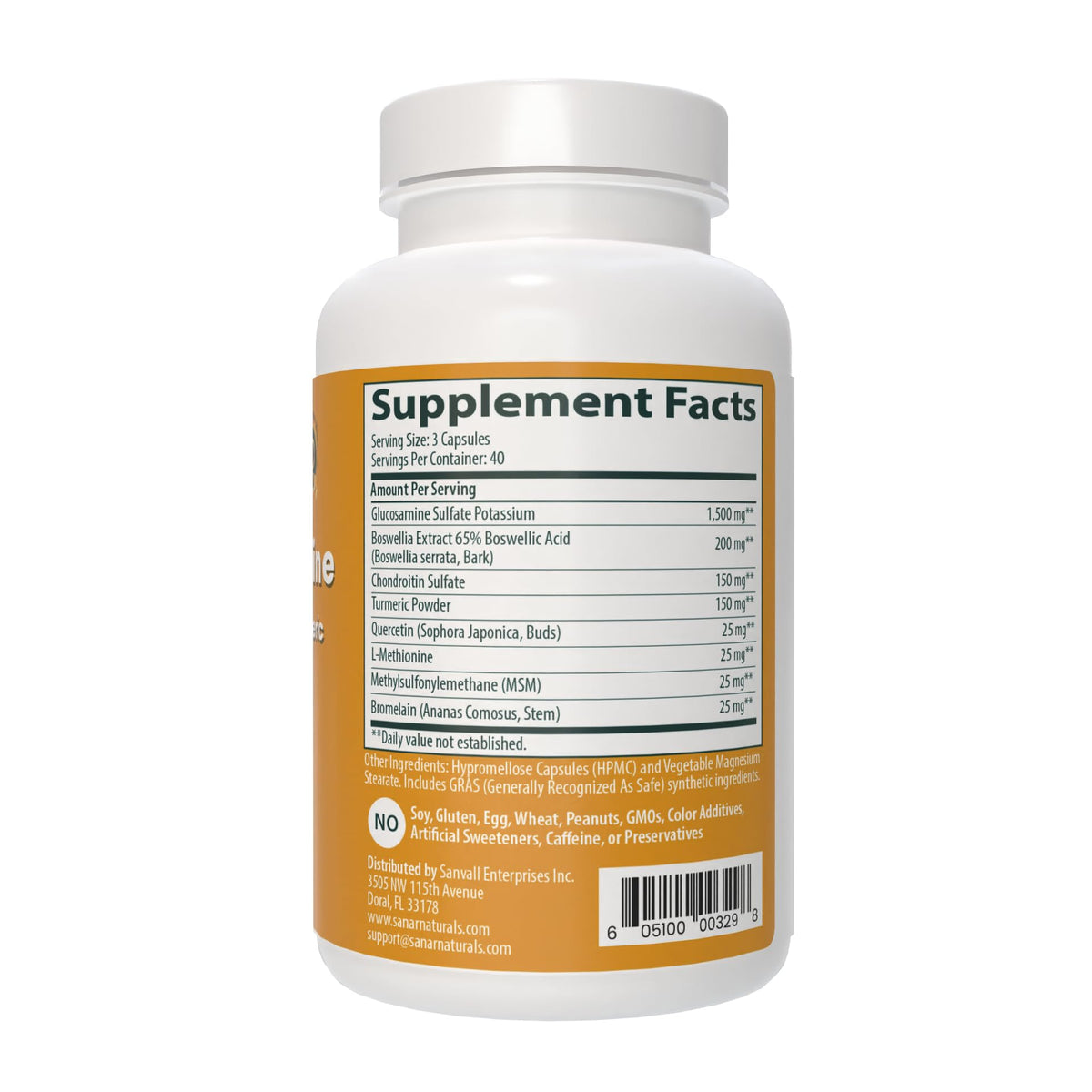 Sanar Naturals Glucosamine Chondroitin MSM Turmeric avec des ingrédients naturels