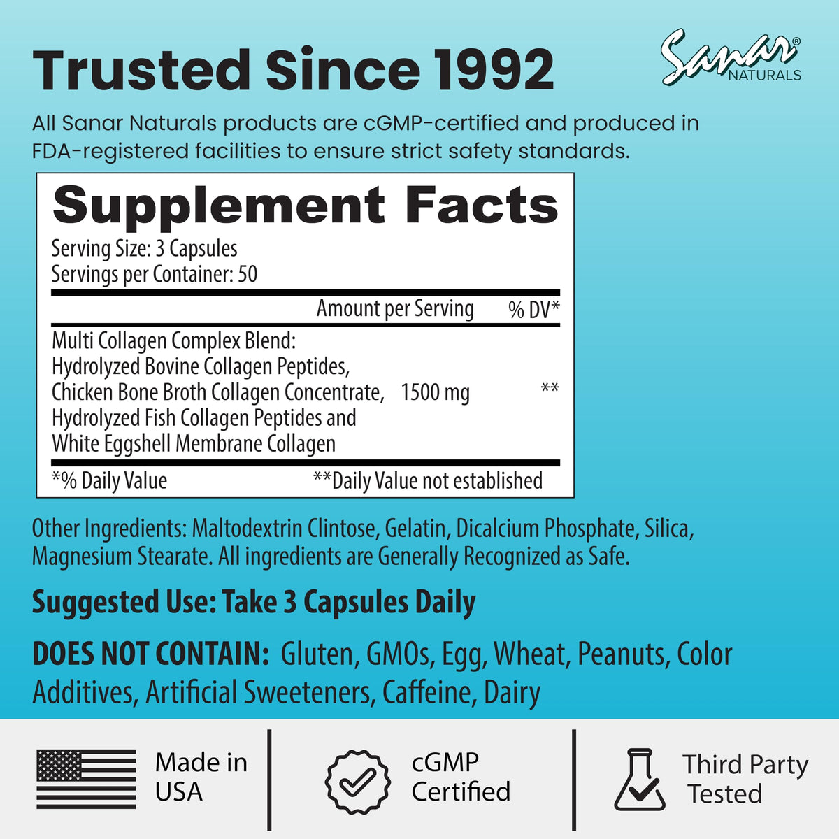 Sanar Naturals Multi-Collagène 132g capsules disposées sur une surface