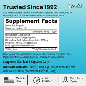 Sanar Naturals Multi-Collagène 132g capsules disposées sur une surface