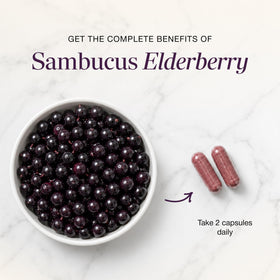 Sandhu's capsules de Sureau avec Vitamine C et Zinc D3 sur une table
