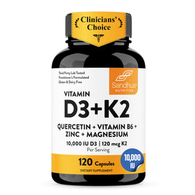 Sandhu's capsules de Vitamine D3 K2 10000 IU 120mcg vue de face