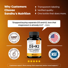 Sandhu's Compléments Alimentaires D3 K2 10000 IU 60 capsules avec d'autres compléments