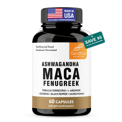 Sandhu's Maca Root et Ashwagandha 60 capsules vue avant