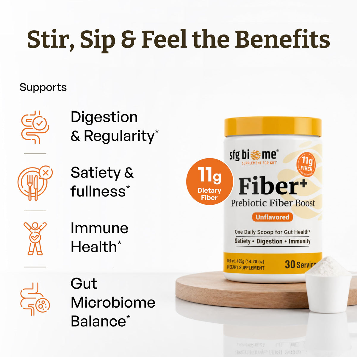 Sandhu's SFG Biome Prébiotique Fibre 475g près d'autres compléments