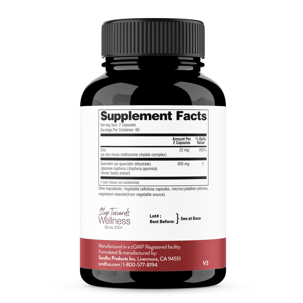 Sandhu's Zinc Quercétine capsules sur une table